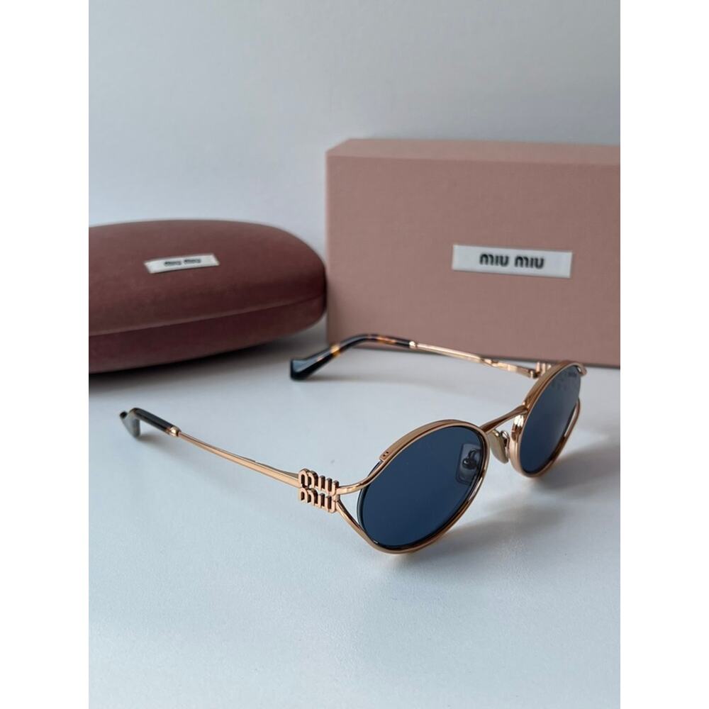 NEW Miu Miu MU52YS Rose Gold Blue Metal Sunglasses - Picture 7 of 8